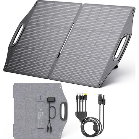 Solarpowa 100W ETFE Panneau Solaire, USB-C PD45W+USB-A QC 3.0+MC-4 pour Station d'alimentation Téléphones Tablettes, Chargeur Solaire Pliable avec Béquilles, IP68, pour Camping, Saison Ouragan (1/5)
