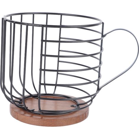 Coffee Capsule Storage Basket Cup Shape Black Iron and Pine Coffee Pod Holder for Coffee Bar Counter