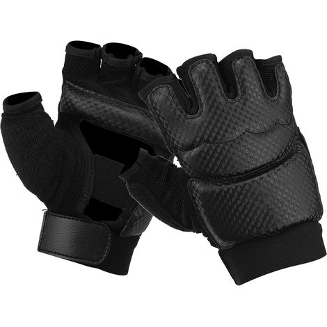 Paire de gants de boxe demi-doigts noirs, protection des mains pour le taekwondo, l'entraînement sportif, le fitness et le kickboxing. (1/5)