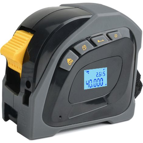 Irovami Télémètre 2 en 1, mètre ruban de 5 m, écran LCD rétroéclairé, appareil de mesure de distance pour le bâtiment, surface et volumes, équipement topographique (1/5)