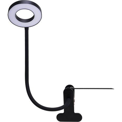 Lámpara de escritorio LED con pinza, lámpara de lectura flexible de 360°, lámpara de escritorio LED USB para estudiar y trabajar, negra (1/5)