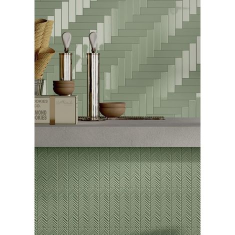 Carrelage Relief DUST Sage 5x20cm Gloss (1/2)