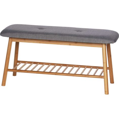 Wenko Banco de entrada moderno gris 90x34x45 cm bambú (1/5)