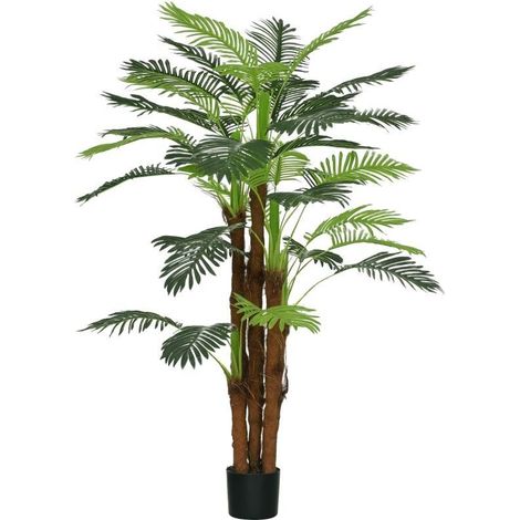 Palmier artificiel de 1,6 m aux branches réalistes en plastique, livré avec pot, tons vert et marron (1/5)