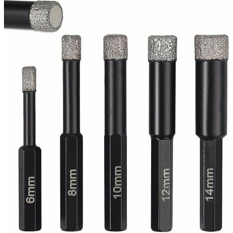 SABIR Forets Diamantés Lot de 5 pour Perceuse à Sec/Humide pour Grès, Céramique, Carrelage, Verre, Coupe à Sec/Humide 6 8 10 12 14 mm (1/5)