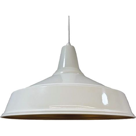 Suspension Industrielle en Métal Blanc Peint à la Main – Lustre Vintage E27 Ø41 cm pour Salon, Chambre ou Salle à Manger