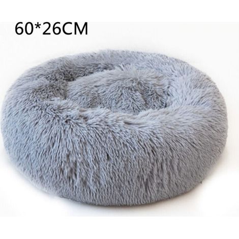 60Cm Couchage Panier Chien Chat Corbeille, Coussin Rond Hiver Chaud En Peluche Lit Animal Gris Clair (1/5)
