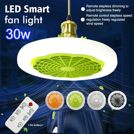Lámpara de ventilador E27/E26 con control remoto, regulación de velocidad del ventilador e iluminación integrada, modelo moderno transfronterizo, color blanco.