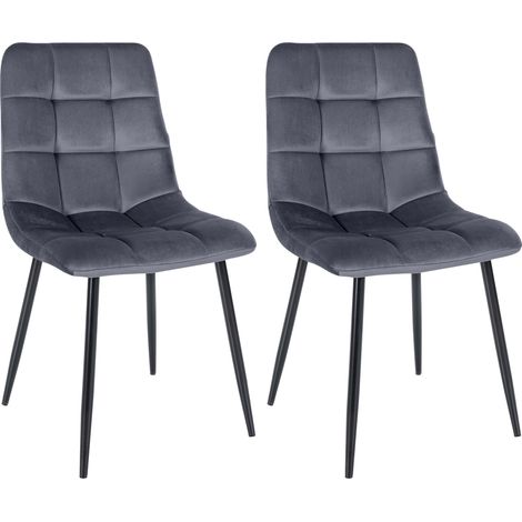 Lot de 2 chaises de salle à manger coutures décoratives carrées en velours gris foncé et pieds en métal noir 100001572 (1/5)