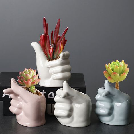 Weißer herzförmiger Keramik-Hängetopf für Sukkulenten, Bürodekoration, kreativer Blumentopf, wird in einer Lederbox mit doppelter Luftpolsterfolie geliefert (Pflanze nicht enthalten). (1/5)
