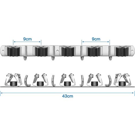 1 Stück, Wandhalterung für Besen und Mopp, rutschfester Besenhaken, stabile Aufbewahrung für Besen/Mopp, geeignet für Küche/Garten/Garage/Waschküche/Wanddekoration, Organisation und Aufbewahrung, silb