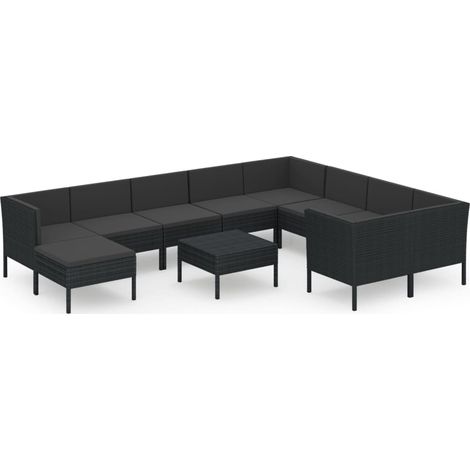 11-tlg. Garten-Lounge-Set mit Auflagen Poly Rattan Schwarz vidaXL (1/5)