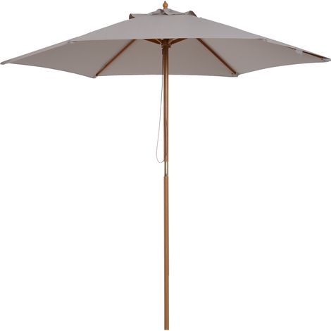 Parasol De Jardin À 3 Sections Avec Toile Polyester Bambou 180 Fibres/M², Protection Solaire UV Pour Terrasse Et Jardin, Parasol Rond Extérieur Ø 2,5 X 2,3 M Gris (1/5)
