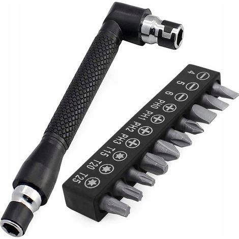Winkel-Schraubendreherhalter für 1/4-Zoll-Bits + 10 Bits