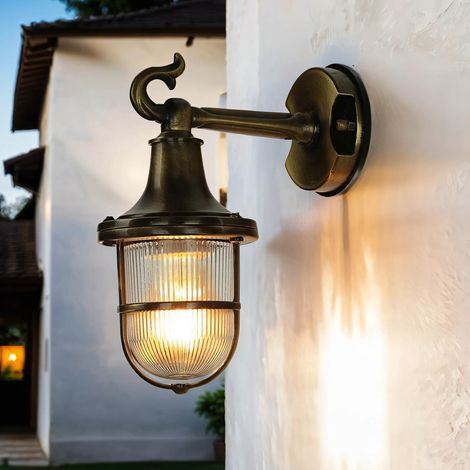 Messinglampe außen IP64 rostfrei E27 Maritim Garten Haus Wand