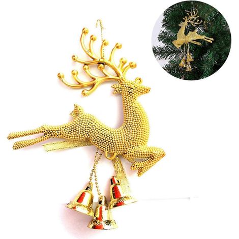 Lot de 6 décorations de Noël suspendues en forme de rennes et de clochettes, à accrocher au sapin de Noël (1/5)