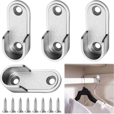 4 Pièces Support de Tringle Penderie en Métal avec 8 Vis pour Barre de Penderie, Support de Tube d'Armoire pour Placard, Dressing et Rangement (1/4)
