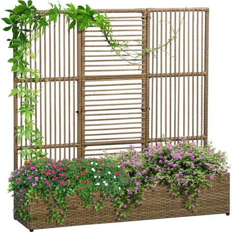 Jardinière rectangulaire avec treillis haut en résine tressée – Dimensions 103L x 29l x 103H cm – Charge max. 50 Kg – Pour plantes grimpantes – MH (1/5)