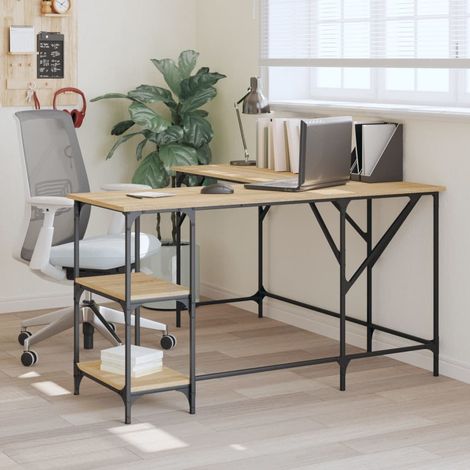 Escritorio madera de ingeniería roble Sonoma 139x139x75 cm vidaXL (1/5)