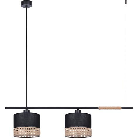 Suspension 2 abat-jour noir/beige rotin Kaja K-4366 (1/3)