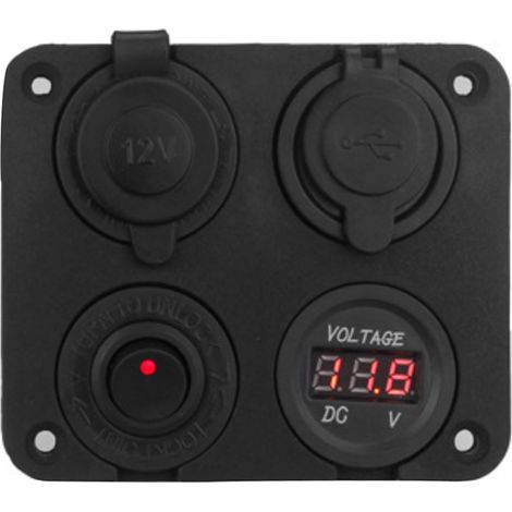 12V 4-Positionen-LED-Wippschalter, Zigarettenanzünder, Voltmeter, zwei 4,2A USB-Anschlüsse für Auto/Boot, rot (1/5)