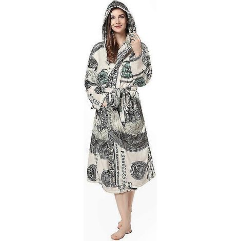 Damen-Bademantel mit Kapuze, kariertes Flanellmuster, Größe L, warm und bequem, langer Loungewear-Bademantel (1/5)