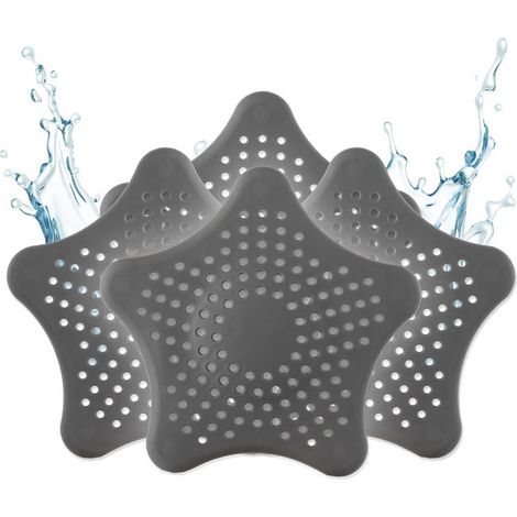 Filtro universal de silicona para desagüe, filtro para cabello, filtro de ducha, 4 piezas (gris) (1/4)