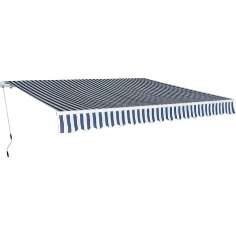 Auvent pliable manuel Store Banne Solaire abri Marquise Brise-soleil 400 cm Bleu/blanc LKOWF74172 (1/5)