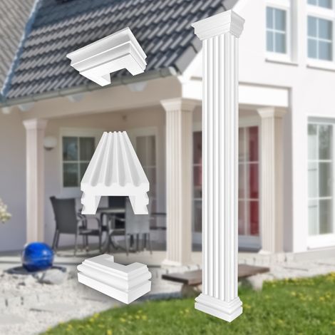 PRESTIGE DECOR Säulen & Halbsäulen eckig 225-244cm Steg-Kannelierung, Dekosäule Kunstharzputz weiß (Größe S - halbiert, Komplettset 1)