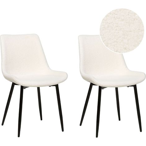 Esszimmerstuhl 2er Set AVILLA Bouclé Weiß