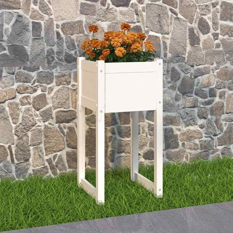 Jardinière de jardin - Balconnière à fleurs Blanc 40x40x81 cm Bois massif de pin BV120665 - BonneVie (1/5)
