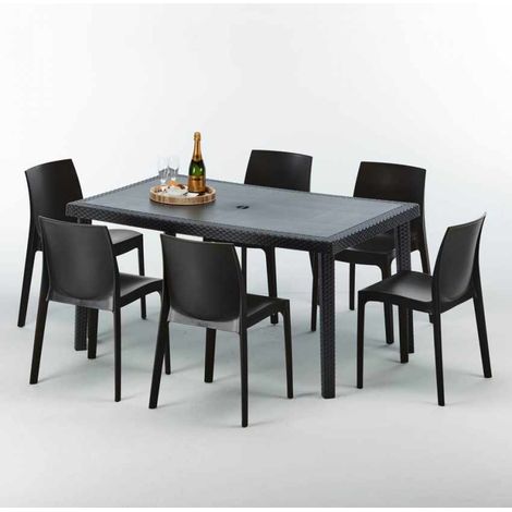 Mesa Rectangular Negra 150x90 cm y 6 Sillas De Colores Enjoy