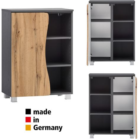 Badezimmer Unterschrank mit Regal KAHLA-03 in graphit und Wotan Eiche Nb. mit Baumkantenoptik, B/H/T: ca. 60/79/35 cm (1/5)