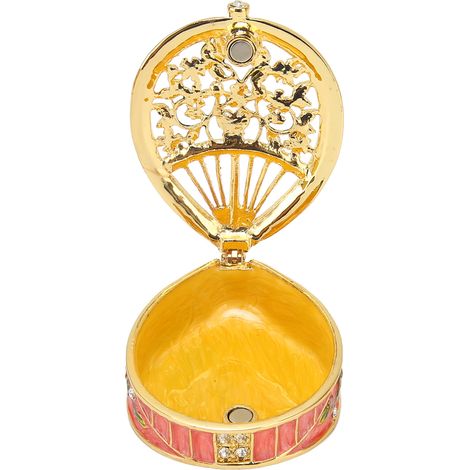 Boîte à bijoux en forme d'éventail avec charnières, boîte à bague décorative de collection en émail doré (1/5)