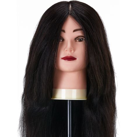 Cabeza de entrenamiento de peluquería Gabbiano WZ1, cabello natural, color 1H, longitud 20". (1/5)