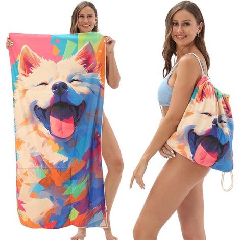 Toalla de playa de microfibra con estampado marino, Toalla de playa plegable con bolsa de transporte integrada para playa y piscina, 80 x 160 cm (1/5)