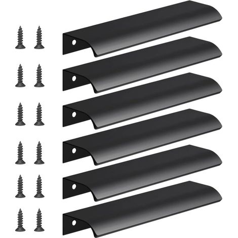 6 pièces (841,8 cm) poignées d'armoire noires, poignées de tiroir de meubles invisibles, poignées de tiroir encastrées, distance des trous 64 mm (1/5)