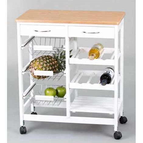Carro para cocina completo en acabado madera y blanco 76 cm(alto)67 cm(ancho)37 cm(largo) (1/2)