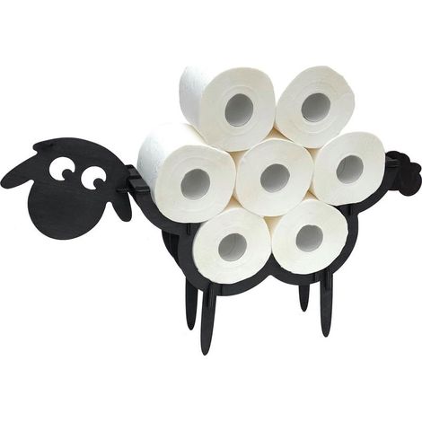 Porte-papier toilette noir bois mouton, distributeur rouleaux indépendant, support WC design (1/5)