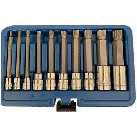 Jeu de 10 douilles à triple cannelure 1/4 po, 3/8 po, 1/2 po, inviolables, à longue portée, pour la réparation de machines (1/4)