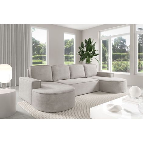 Sofello Ecksofa Molly U-Form mit abgerundeter Form in Creme Beige Grau Hellgrau Rostig Gruen Velour - trendige abgerundete Form Neuheit 2025 (mit Schlaffunktion) (1/5)