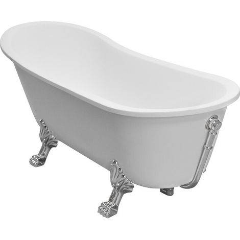 Baignoire îlot blanc sur pieds pattes de lion chrome OLAYA 160x68 (1/3)