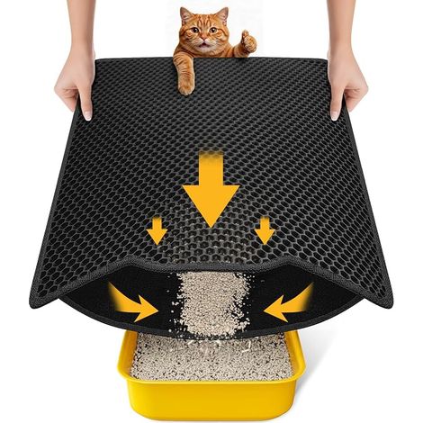 Cat Litter Mat, 60 x 46 cm, Double Layer Honeycomb Mat, Waterproof, Washable, Non-Slip, Urine Resistant Mat for Cats, Black (1/5)