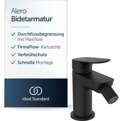 Ideal Standard Alero Bidetarmatur, Auslaufhöhe 95 mm ✔ Schwarz Matt - Gezielte Durchflusssteuerunge Bidet-Handbrause mit Ablaufgarnitur, leicht zu reinigen, BE187XG (1/5)