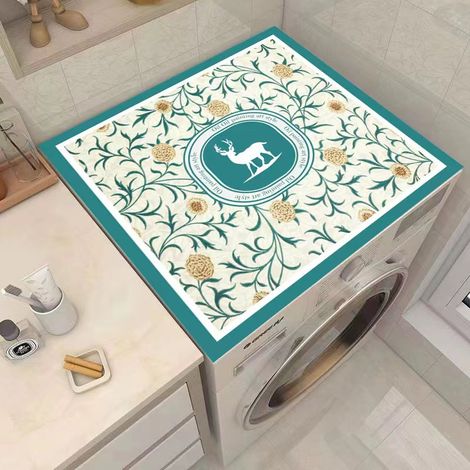 Staubhülle für Frontlader-Waschmaschine, rutschfeste und isolierende Schutzmatte für Kühlschrank, Mikrowelle und Möbel - Blaues Blumenmuster (60x60 cm)-lsw