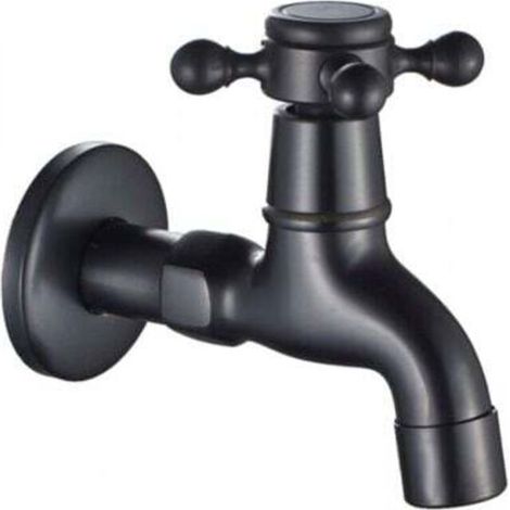 Rubinetto vintage per acqua fredda (nero) con leva singola, interfaccia G1/2 - Rubinetto a parete per lavabo del bagno