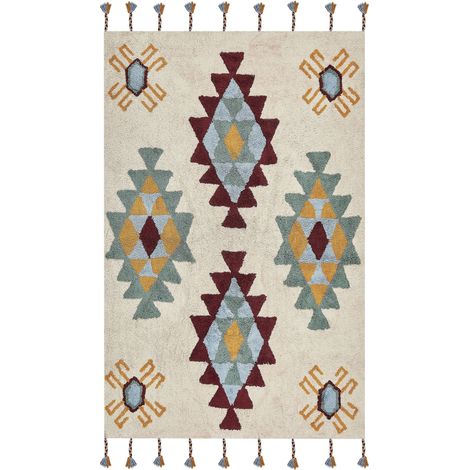Teppich DUZCE Beige 140 x 200 cm Baumwolle
