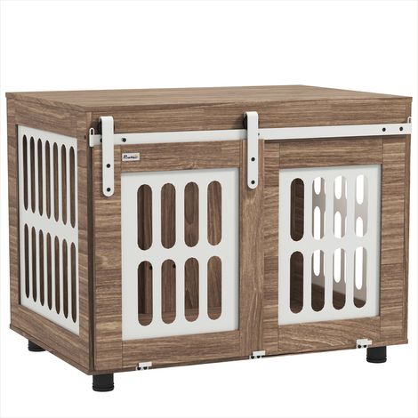 Cage de transport pour animaux Meuble cage pour chien noyer (1/5)