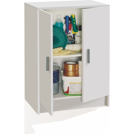Armadio Multiuso Basso 2 Ante e 2 Ripiani Mobile Ausiliario Per Bagno Lavanderia Cucina Ingresso Garage Design Stile Moderno 60 x 80 x 37 Cm Bianco (1/3)