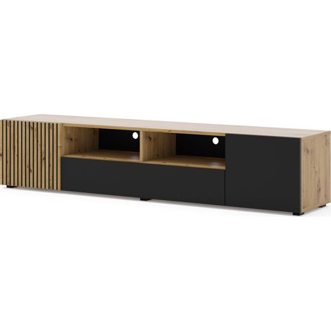 MOBILE TV STAND TV WOHNZIMMER 200x42x42cm EICHE SCHWARZ MATT (1/5)